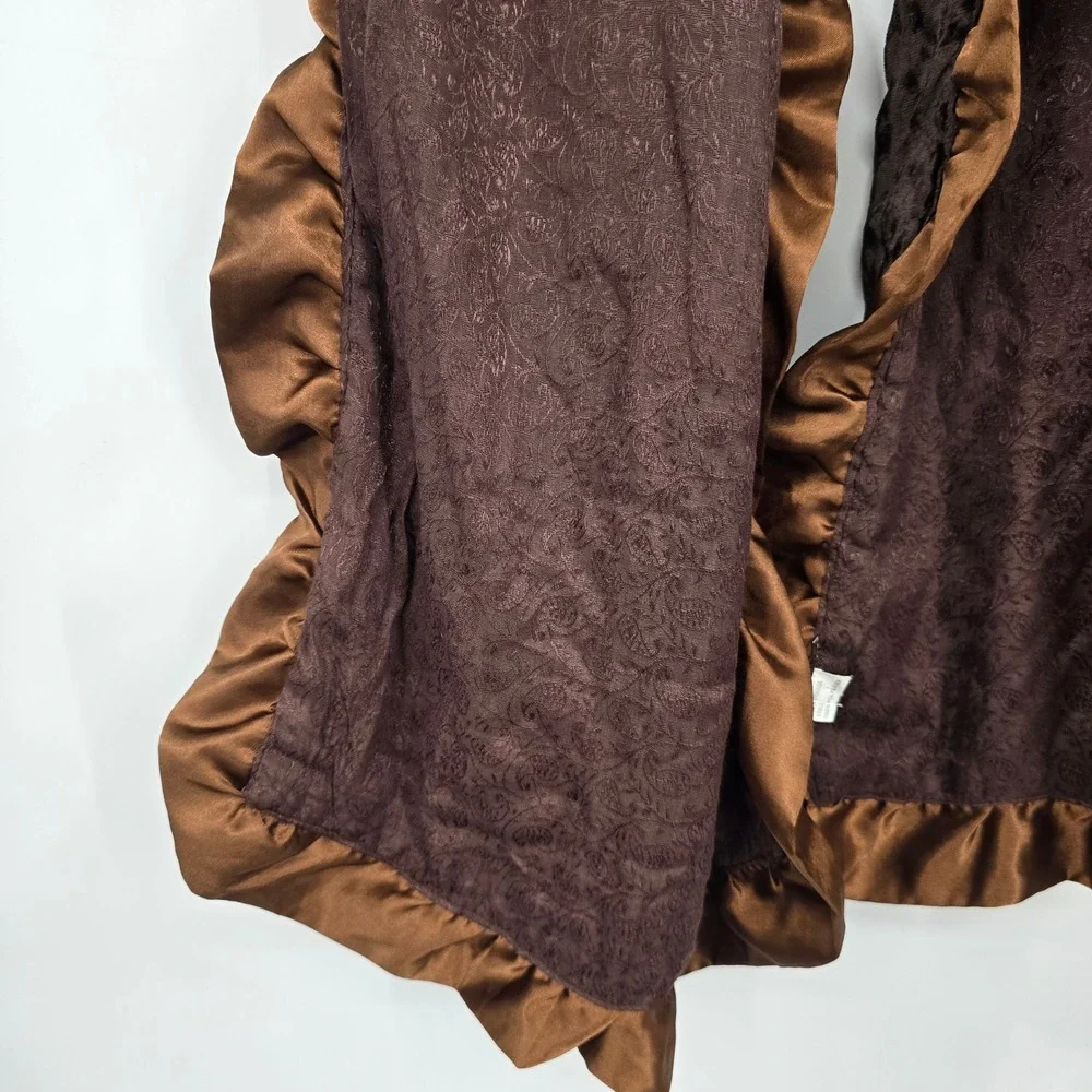 Brown Faux Fur Ruffle Scarf Damask Jacquard‎ Reverse Evening Wrap Stole